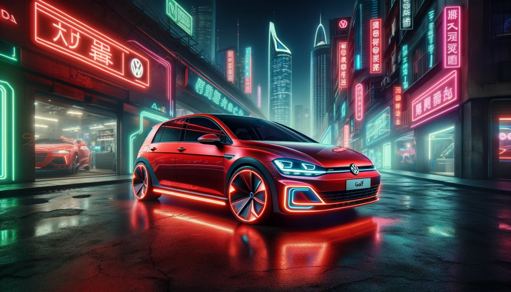 Volkswagen Golf, envisioned as a futuristic electric sports car.