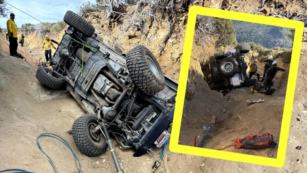  Jeep Takes A Tumble And Traps Driver On Remote Off-Road Trail Sparking Rescue