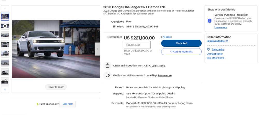  Dodge Dealer Auctioning Off Price-Gouged Demon 170 Allocation On eBay